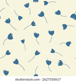 Vintage Decorative seamless pattern in classic style with small flowers, ditsy. Light silhouettes of flowers, two-color ornament shabby chic