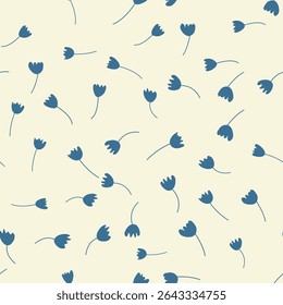 Vintage Decorative seamless pattern in classic style with small flowers, ditsy. Light silhouettes of flowers, two-color ornament shabby chic