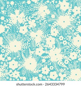 Vintage decorativo sem emenda padrão em estilo clássico com flores pequenas, ditsy. Silhuetas claras de flores, ornamento de duas cores shabby chique