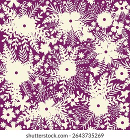 Vintage Decorative seamless pattern in classic style with small flowers, ditsy. Light silhouettes of flowers, two-color ornament shabby chic