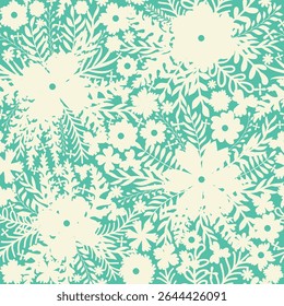 Vintage decorativo sem emenda padrão em estilo clássico com flores pequenas, ditsy. Silhuetas claras de flores, ornamento de duas cores shabby chique