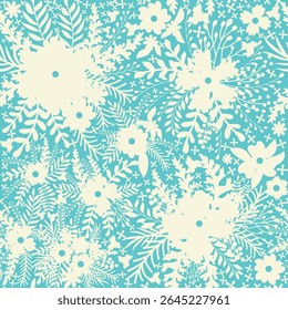 Vintage Decorative seamless pattern in classic style with small flowers, ditsy. Light silhouettes of flowers, two-color ornament shabby chic