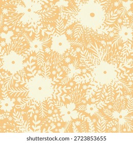 Vintage decorativo sem emenda padrão em estilo clássico com flores pequenas, ditsy. Silhuetas claras de flores, ornamento de duas cores shabby chique