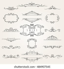 Vintage decorative swirl borders frames and dividers collection. Hand drawn vector design elements.