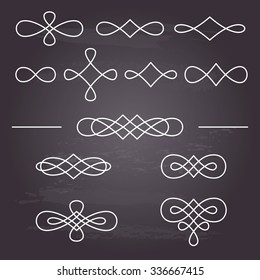 Vintage decorative swirls constructor on chalkboard background. Vector design elements. Design your own vintage logo or monogram.