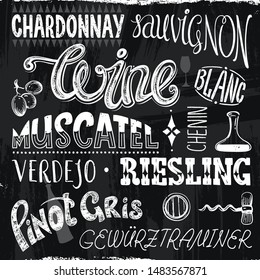 Vintage Decorative Titles Different Sort of Wine in a Chalk Drawn Style