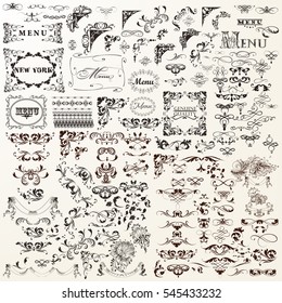 Vintage decorative vector elements set. Flourishes, swirls, frames, borders