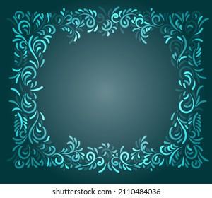 Vintage decorative vector frame. Floral elements. Template. Isolated from green gradient background