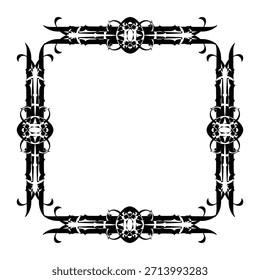 Marco de Vector decorativo de Antiguas en estilo gótico: elegante marco de Vector negro sobre fondo blanco, EPS10, edad media, santidad, Navidades.