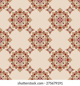Vintage decorative vector seamless texture in Victorian style. Element for design. Ornamental backdrop. Pattern fill. Ornate floral decor for wallpaper. Traditional decor on beige background.  