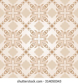 Vintage decorative vector seamless texture in Victorian style. Element for design. Ornamental backdrop. Ornate floral decor for wallpaper. Traditional decor on beige background.