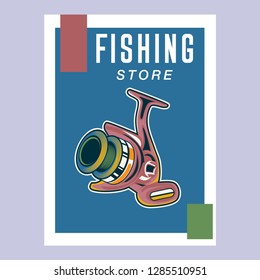 Vintage deep sea fishing poster with hands holding fishing rod