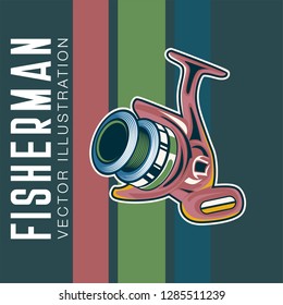 Vintage deep sea fishing poster with hands holding fishing rod