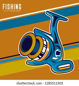 Vintage deep sea fishing poster with hands holding fishing rod