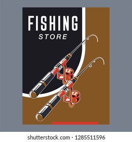 Vintage deep sea fishing poster with hands holding fishing rod