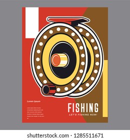 Vintage deep sea fishing poster with hands holding fishing rod