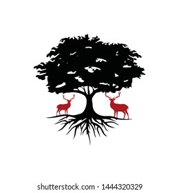 Vintage Deer Elk Tree Root Nature