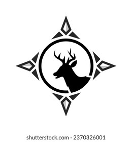 vintage deer head logo. deer hunt logo. unique deer circular logo. Deer with compass logo.
