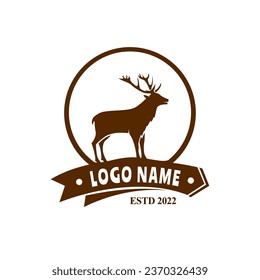 vintage deer head logo. deer hunt logo. unique deer circular logo. Deer logo.