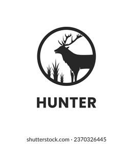vintage deer head logo. deer hunt logo. unique deer circular logo. Deer logo.