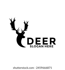 vintage deer head logo illustration, deer with horn logo design template