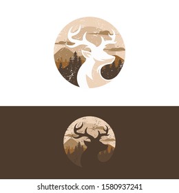 Vintage Deer logo Design Vector Template