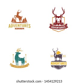 Vintage deer logo template vector. Animal logo retro styled outdoor vector illustration