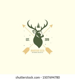 Vintage deer logo template vector. Outdoor deer logo concept