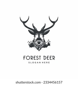 vintage deer in a pine forest vector illustration