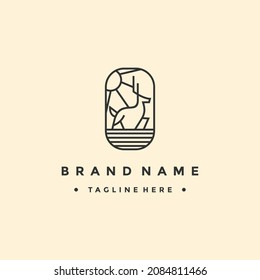 Vintage deer Sun logo vector design template