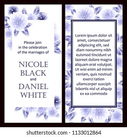 Vintage delicate greeting invitation card template design with flowers for wedding, marriage, bridal, birthday, Valentine's day. Romantic vector illustration.