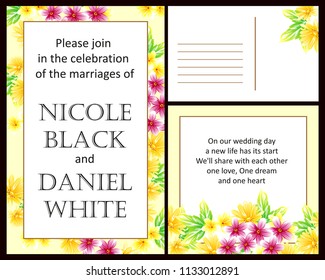 Vintage delicate greeting invitation card template design with flowers for wedding, marriage, bridal, birthday, Valentine's day. Romantic vector illustration.
