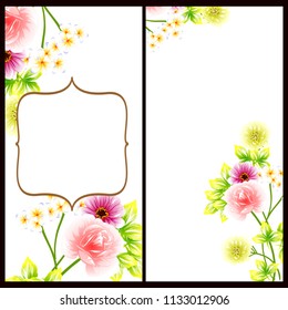 Vintage delicate greeting invitation card template design with flowers for wedding, marriage, bridal, birthday, Valentine's day. Romantic vector illustration.