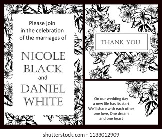 Vintage delicate greeting invitation card template design with flowers for wedding, marriage, bridal, birthday, Valentine's day. Romantic vector illustration.
