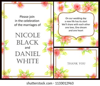 Vintage delicate greeting invitation card template design with flowers for wedding, marriage, bridal, birthday, Valentine's day. Romantic vector illustration.