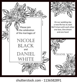 Vintage delicate greeting invitation card template design with flowers for wedding, marriage, bridal, birthday, Valentine's day. Romantic vector illustration.
