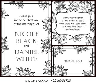 Vintage delicate greeting invitation card template design with flowers for wedding, marriage, bridal, birthday, Valentine's day. Romantic vector illustration.

