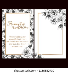 Vintage delicate greeting invitation card template design with flowers for wedding, marriage, bridal, birthday, Valentine's day. Romantic vector illustration.
