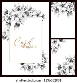 Vintage delicate greeting invitation card template design with flowers for wedding, marriage, bridal, birthday, Valentine's day. Romantic vector illustration.
