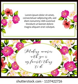 Vintage delicate greeting invitation card template design with flowers for wedding, marriage, bridal, birthday, Valentine's day. Romantic vector illustration.
