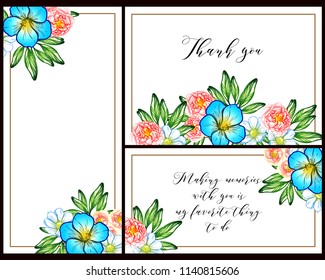 Vintage delicate greeting invitation card template design with flowers for wedding, marriage, bridal, birthday, Valentine's day. Romantic vector illustration.
