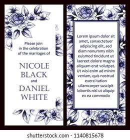 Vintage delicate greeting invitation card template design with flowers for wedding, marriage, bridal, birthday, Valentine's day. Romantic vector illustration.
