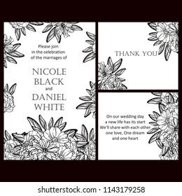 Vintage delicate greeting invitation card template design with flowers for wedding, marriage, bridal, birthday, Valentine's day. Romantic vector illustration.

