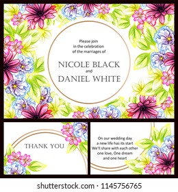 Vintage delicate greeting invitation card template design with flowers for wedding, marriage, bridal, birthday, Valentine's day. Romantic vector illustration.
