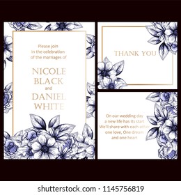 Vintage delicate greeting invitation card template design with flowers for wedding, marriage, bridal, birthday, Valentine's day. Romantic vector illustration.
