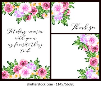 Vintage delicate greeting invitation card template design with flowers for wedding, marriage, bridal, birthday, Valentine's day. Romantic vector illustration.
