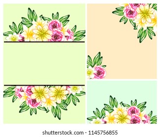 Vintage delicate greeting invitation card template design with flowers for wedding, marriage, bridal, birthday, Valentine's day. Romantic vector illustration.
