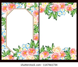 Vintage delicate greeting invitation card template design with flowers for wedding, marriage, bridal, birthday, Valentine's day. Romantic vector illustration.
