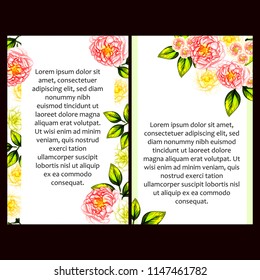 Vintage delicate greeting invitation card template design with flowers for wedding, marriage, bridal, birthday, Valentine's day. Romantic vector illustration.
