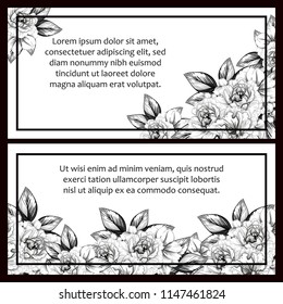 Vintage delicate greeting invitation card template design with flowers for wedding, marriage, bridal, birthday, Valentine's day. Romantic vector illustration.
